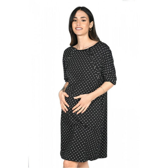 Dzemdību krekls BLACK/HEARTS ar pusgarām piedurknēm un kabatām